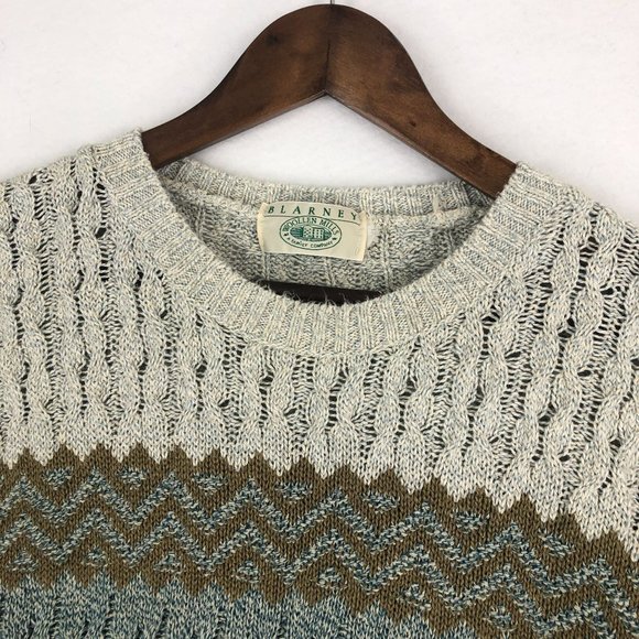 Blarney VTG Men's Size X-Large Blue Brown Cream Striped Linen Blend Knit Sweater - Picture 2 of 8